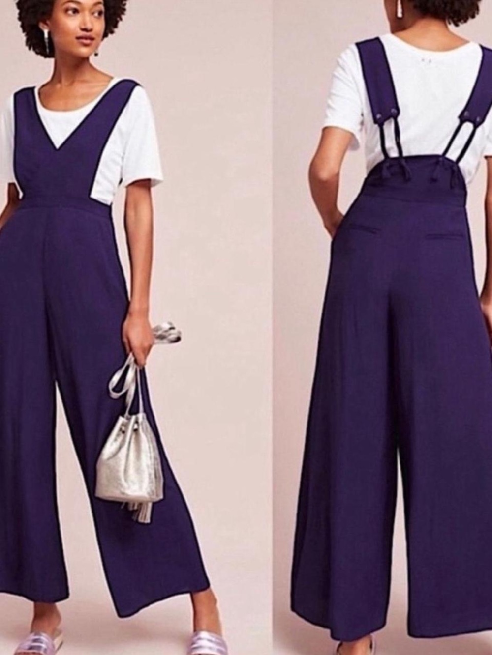 Stunning purple Maeve by Anthropologie Souxanne Apron Wide-Leg Pinafore Jumpsuit